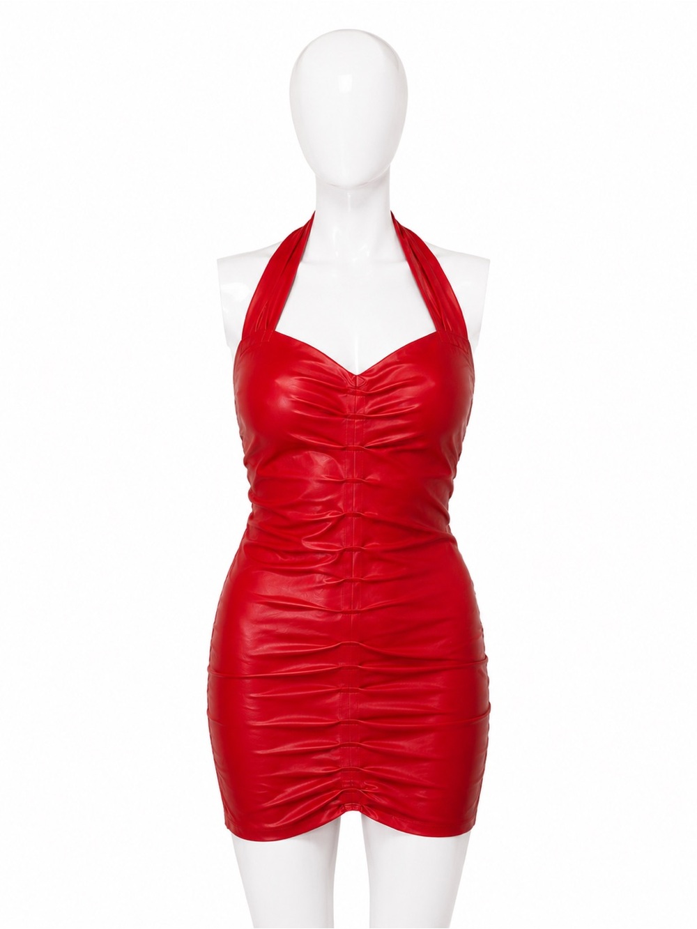 latex custom madeRed Halter Ruched Mini Dress